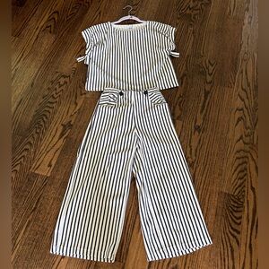 Zara Girls Top and pant set Navy stripe size 13-14